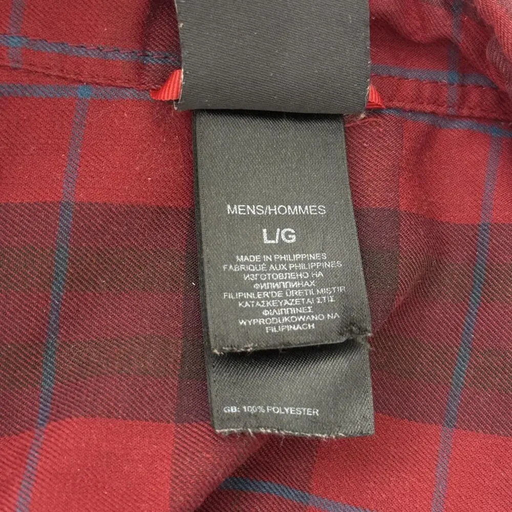 North Face Shirt Large Red Plaid Long Sleeve Snap Button Up Outdoor Mens
